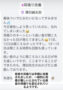 「低音の耳鳴りが早期に改善し、さらに高音耳鳴りも変化が見られた鍼灸施術の報告」